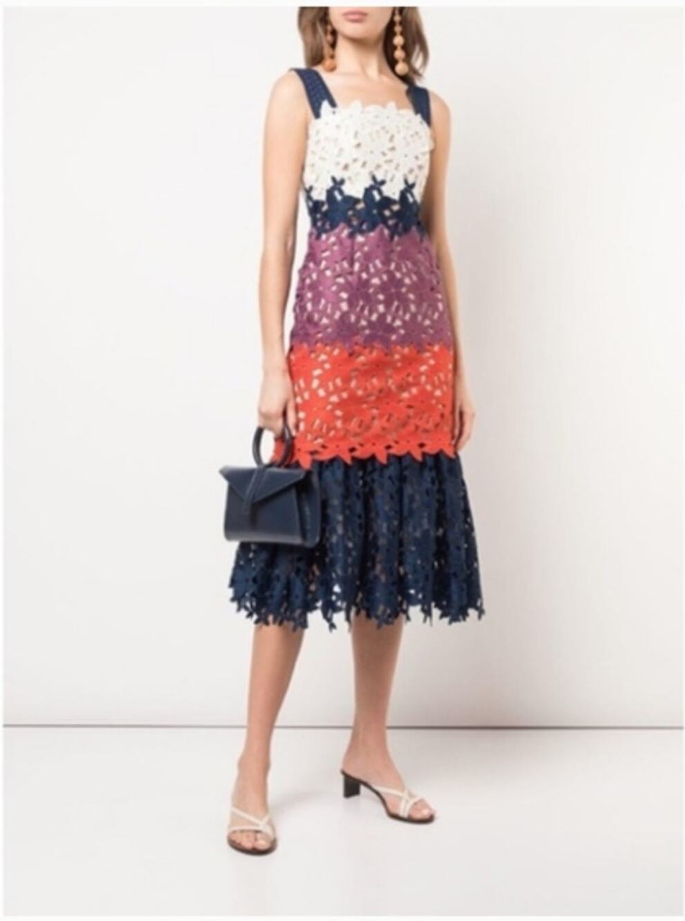 Sea New York Maisey Sleeveless Mermaid Midi Dress Multi Colorblock Floral Size 8